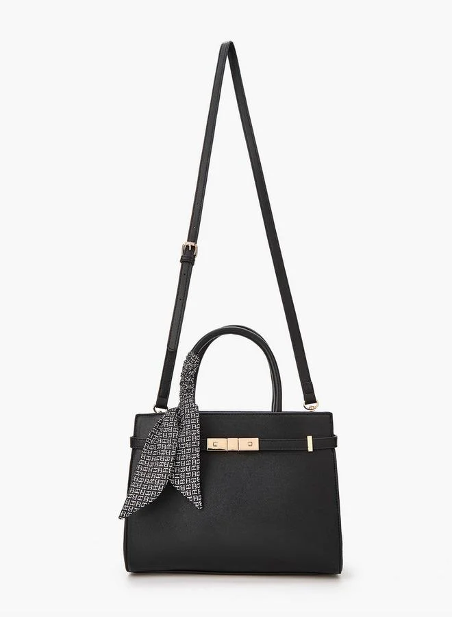 Flora Bella By Shoexpress Solid Tote Bag with Scarf Detail and Double Handle
