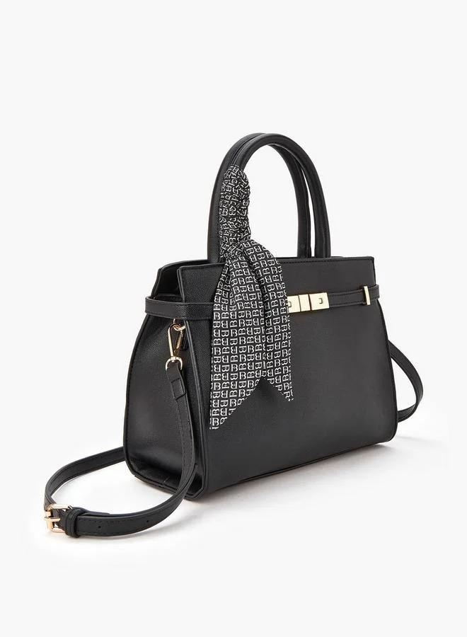 Flora Bella By Shoexpress Solid Tote Bag with Scarf Detail and Double Handle