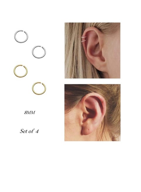 Generic fake nose piercing stainless steel crystal clear 4psc gold