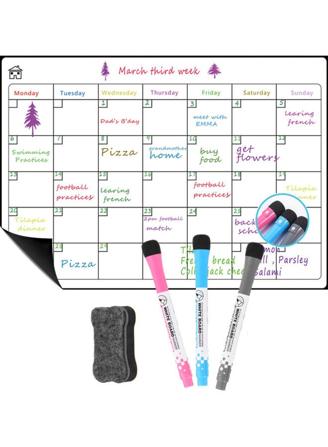 Loquat Dry Erase Calendar Whiteboard White