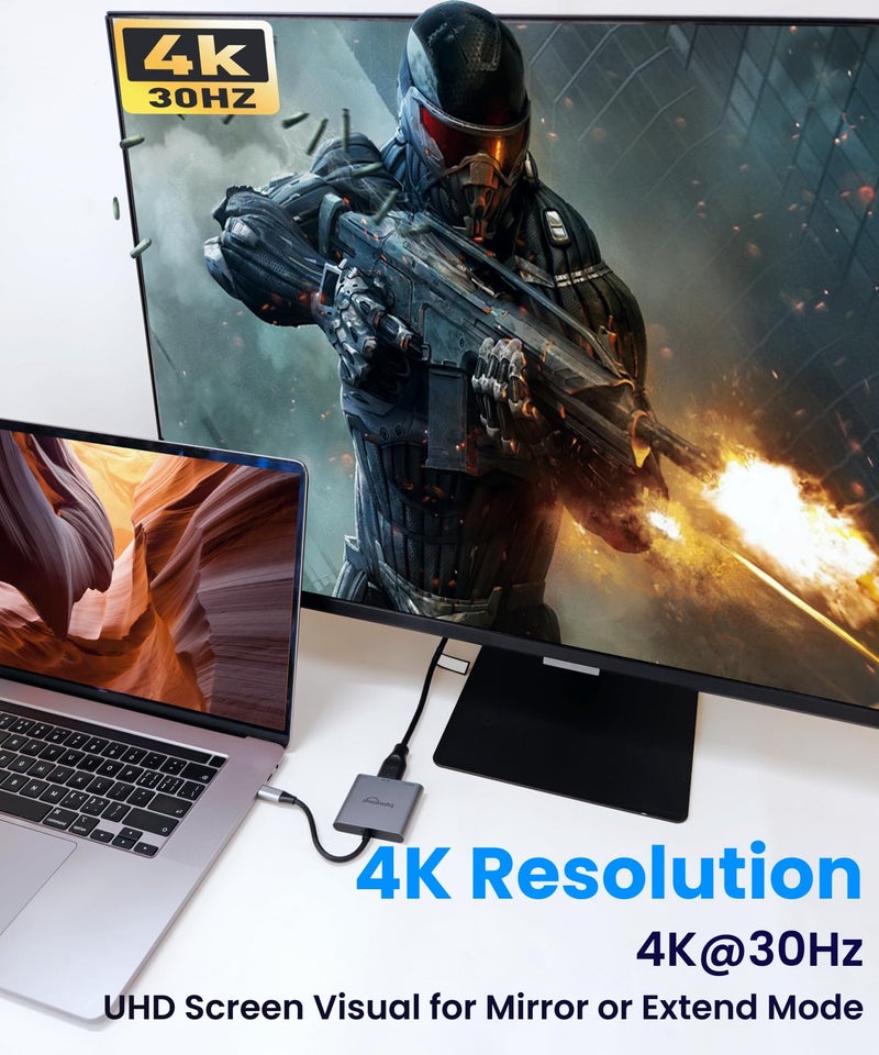 eqimaimai USB C to HDMI Adapter, 4K@30 HDMI to USB C,USBC to HDMI Adapter with USB 3.0, 100W PD Charging, Multiport Hub Compatible with MacBook Pro, iPad Air, iPhone, Laptop, TV, Switch, Monitor and More - Image 3
