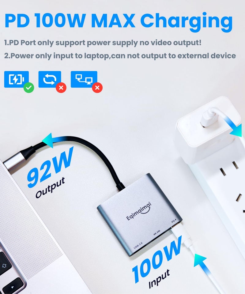 eqimaimai USB C to HDMI Adapter, 4K@30 HDMI to USB C,USBC to HDMI Adapter with USB 3.0, 100W PD Charging, Multiport Hub Compatible with MacBook Pro, iPad Air, iPhone, Laptop, TV, Switch, Monitor and More - Image 5