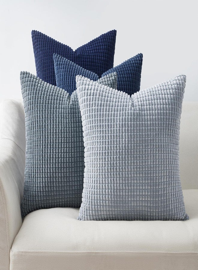 Topfinel 4 Packs Blue Decorative Throw Pillow Covers 22x22 Inch for Living Room Couch Bed Sofa, Boho Western Farmhouse Home Decor, Square Soft Moss Corduroy Fall Cushion Case 55x55 cm - Image 1