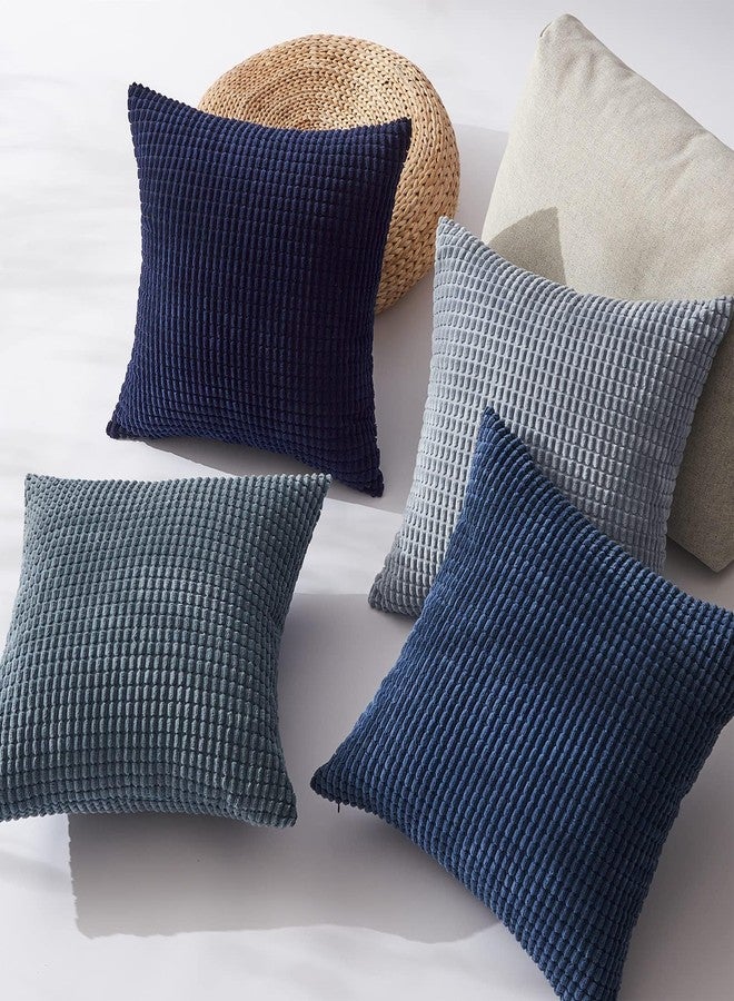 Topfinel 4 Packs Blue Decorative Throw Pillow Covers 22x22 Inch for Living Room Couch Bed Sofa, Boho Western Farmhouse Home Decor, Square Soft Moss Corduroy Fall Cushion Case 55x55 cm - Image 4