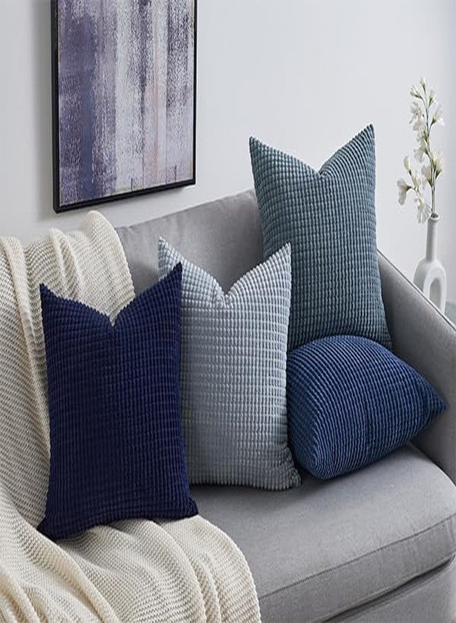 Topfinel 4 Packs Blue Decorative Throw Pillow Covers 22x22 Inch for Living Room Couch Bed Sofa, Boho Western Farmhouse Home Decor, Square Soft Moss Corduroy Fall Cushion Case 55x55 cm - Image 3