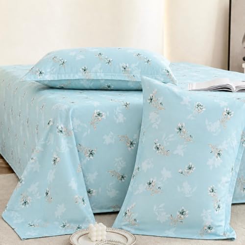 Plumora Cotton King Size Bedsheet 104x108 Super King, 100% Pure Cotton Bed Sheet with 2 Pillow Covers, 240 TC Soft Breathable Floral Design Bedding - (Serene Blue, Super King) - Image 1