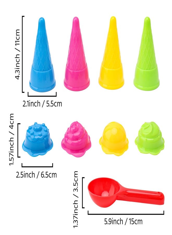 Inxens Dough Tools Ice Cream Set for Kids 9 PCS, Kids Modeling Clay Tools, Sand Molds Kit with Cones and Scoops, Durable Plastic Toddler Sensory Art Supplies for Preschoolers Ages 2-4 - Image 5