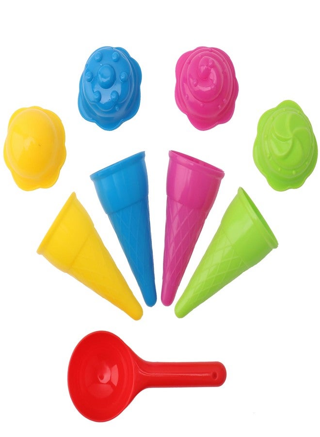 Inxens Dough Tools Ice Cream Set for Kids 9 PCS, Kids Modeling Clay Tools, Sand Molds Kit with Cones and Scoops, Durable Plastic Toddler Sensory Art Supplies for Preschoolers Ages 2-4 - Image 1