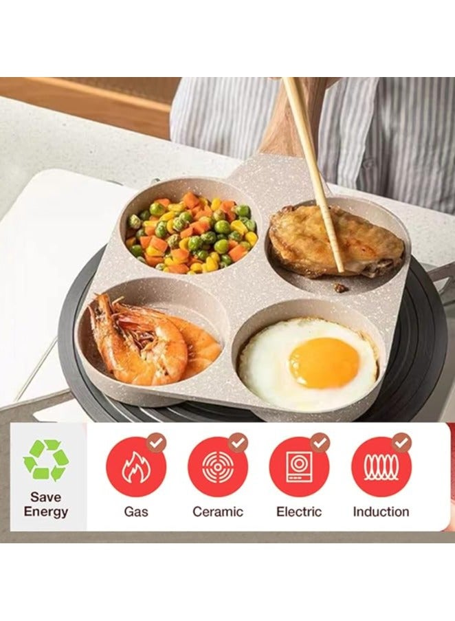 Halamine 4-Cup Nonstick Egg Frying Pan, Omelet Pan for Burger Eggs Ham Pancake Maker, Egg Skillet For Breakfast, Suitable For Gas Stove & Induction Cookware, Beige - Image 2