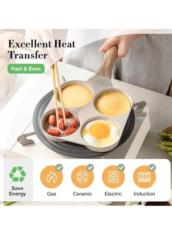 Halamine 4-Cup Nonstick Egg Frying Pan, Omelet Pan for Burger Eggs Ham Pancake Maker, Egg Skillet For Breakfast, Suitable For Gas Stove & Induction Cookware, Beige - Image 3
