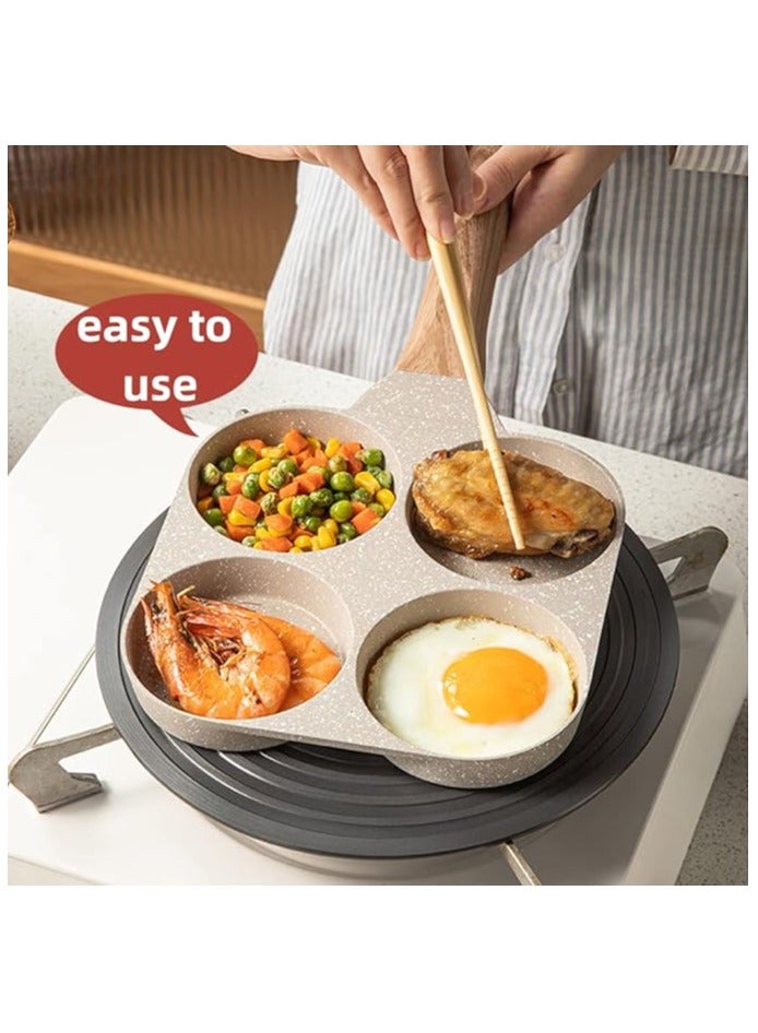 Halamine 4-Cup Nonstick Egg Frying Pan, Omelet Pan for Burger Eggs Ham Pancake Maker, Egg Skillet For Breakfast, Suitable For Gas Stove & Induction Cookware, Beige - Image 4