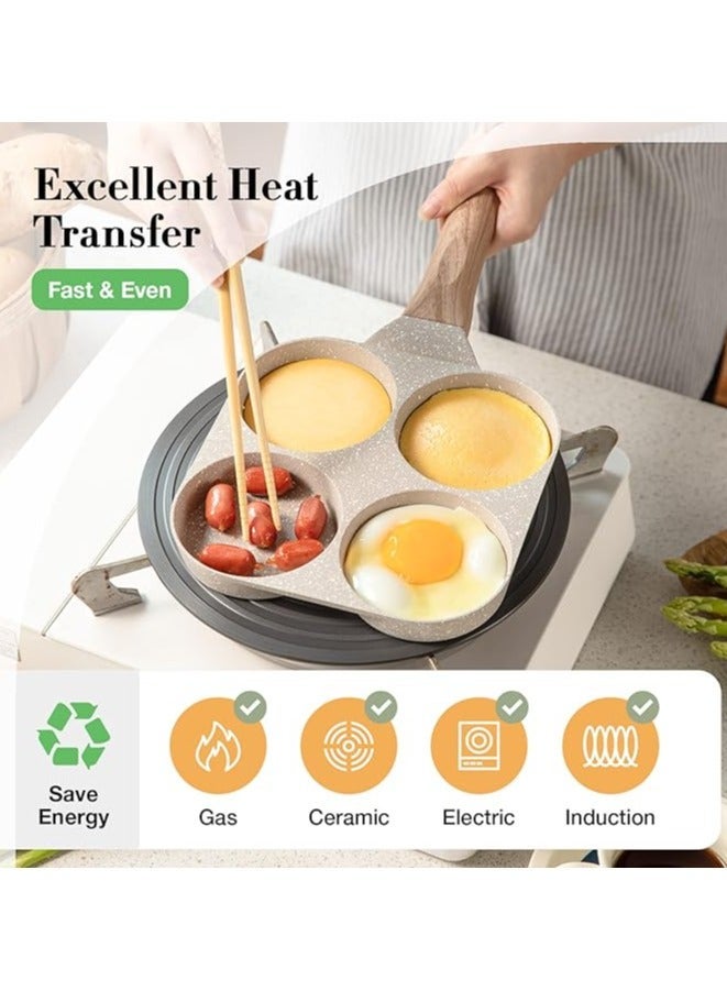هالامين 4 أكواب مقلاة بيض غير لاصقة ، عجة للهامبرغر صانع فطيرة  البيض ، مقلاة البيض لتناول الإفطار ، مناسبة لموقد الغاز وطباخ التعريفي ، بيج - Image 4