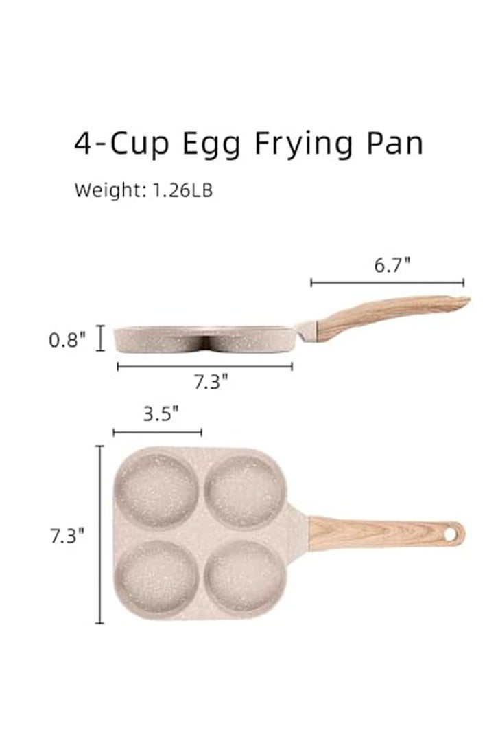 هالامين 4 أكواب مقلاة بيض غير لاصقة ، عجة للهامبرغر صانع فطيرة  البيض ، مقلاة البيض لتناول الإفطار ، مناسبة لموقد الغاز وطباخ التعريفي ، بيج - Image 3