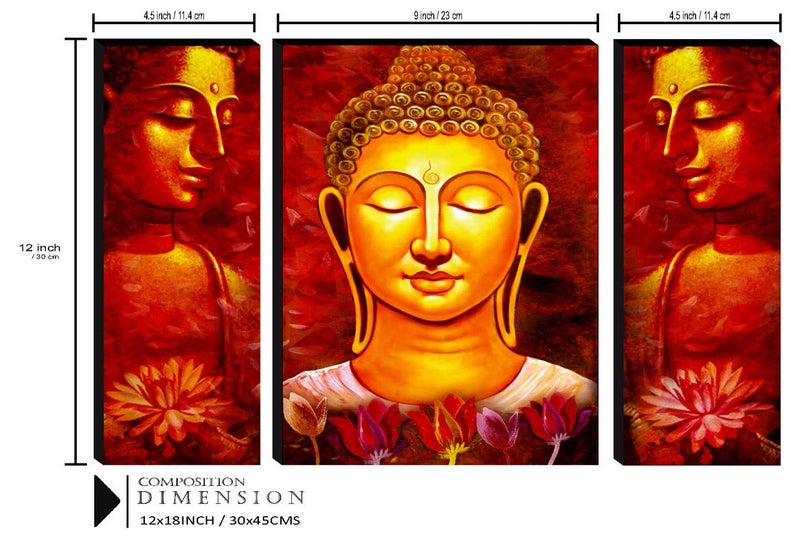 SAF paintings Set of 3 Buddha Paintings for living room with frame Self Adeshive UV Textured MDF Framed Painting 12 Inch X 18 Inch SAF-JM7707 - Image 3
