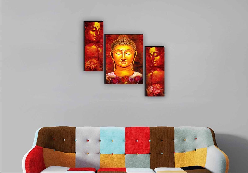 SAF paintings Set of 3 Buddha Paintings for living room with frame Self Adeshive UV Textured MDF Framed Painting 12 Inch X 18 Inch SAF-JM7707 - Image 2