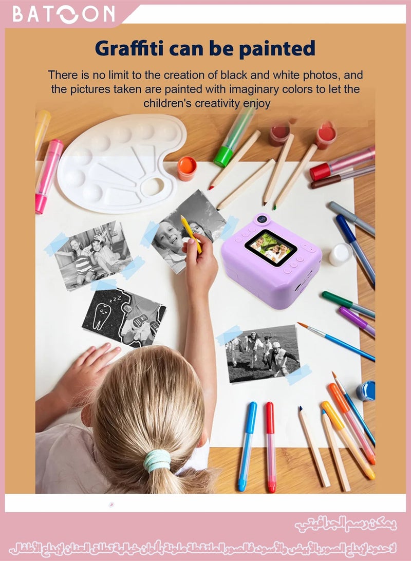 باتون كاميرا أطفال، كاميرا طباعة للأطفال مزودة بفلاش، كاميرا فورية للأطفال الصغار مزودة بكاميرا فيديو عالية الدقة 1080 بكسل، كاميرا فورية بتقنية IPS بشاشة 2.0 بوصة، مناسبة للبنات والأولاد من 3 إلى 12 عامًا، 3 لفات ورق طباعة بدون حبر، بطاقة SD سعة 32 جيجابايت (زهرية) - Image 5