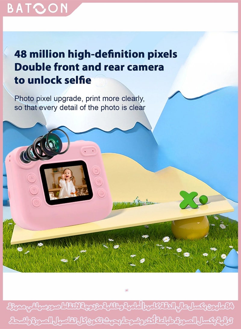 باتون كاميرا أطفال، كاميرا طباعة للأطفال مزودة بفلاش، كاميرا فورية للأطفال الصغار مزودة بكاميرا فيديو عالية الدقة 1080 بكسل، كاميرا فورية بتقنية IPS بشاشة 2.0 بوصة، مناسبة للبنات والأولاد من 3 إلى 12 عامًا، 3 لفات ورق طباعة بدون حبر، بطاقة SD سعة 32 جيجابايت (زهرية) - Image 4