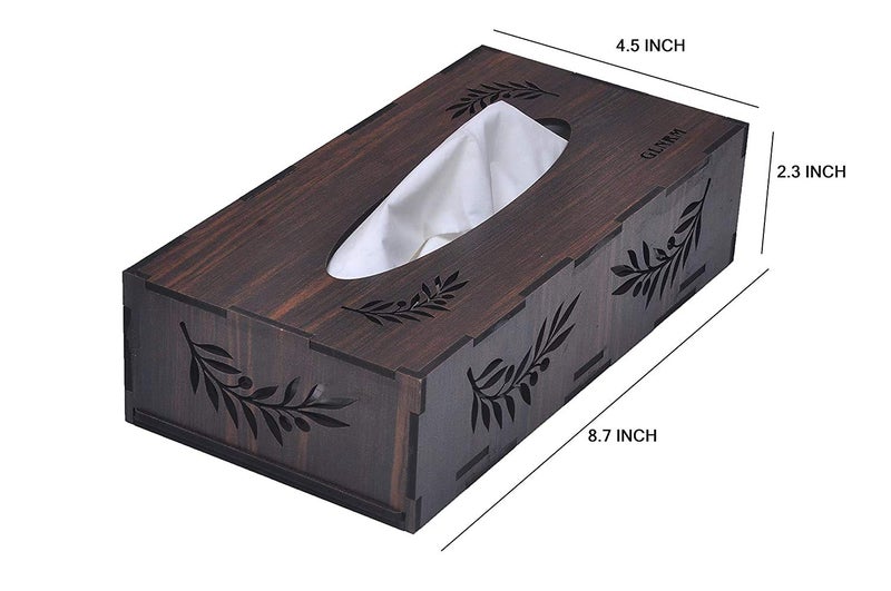 GLNRM Wooden Tissue Paper Box Holder Decorative Organizer Napkin Holder Box for Bathroom Office Kitchen Car with Tissue Paper Brown VEL - Image 3
