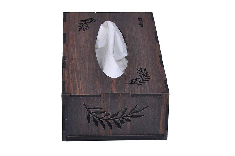 GLNRM Wooden Tissue Paper Box Holder Decorative Organizer Napkin Holder Box for Bathroom Office Kitchen Car with Tissue Paper Brown VEL - Image 4