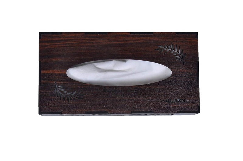 GLNRM Wooden Tissue Paper Box Holder Decorative Organizer Napkin Holder Box for Bathroom Office Kitchen Car with Tissue Paper Brown VEL - Image 2