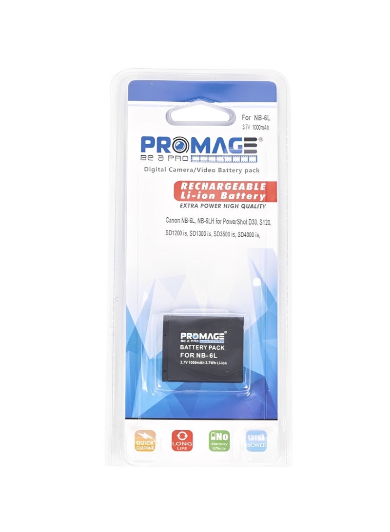 برو ميج بطارية بروميدج NB6L لكانون قابلة لإعادة الشحن 3.7 فولت 1000 مللي أمبير 3.7 واط ساعة بطارية ليثيوم أيون متوافقة مع كاميرات كانون باورشوت SX260 و SX280 و D10 و D20 و SD770 و SD1200 و SD1300 - Image 3