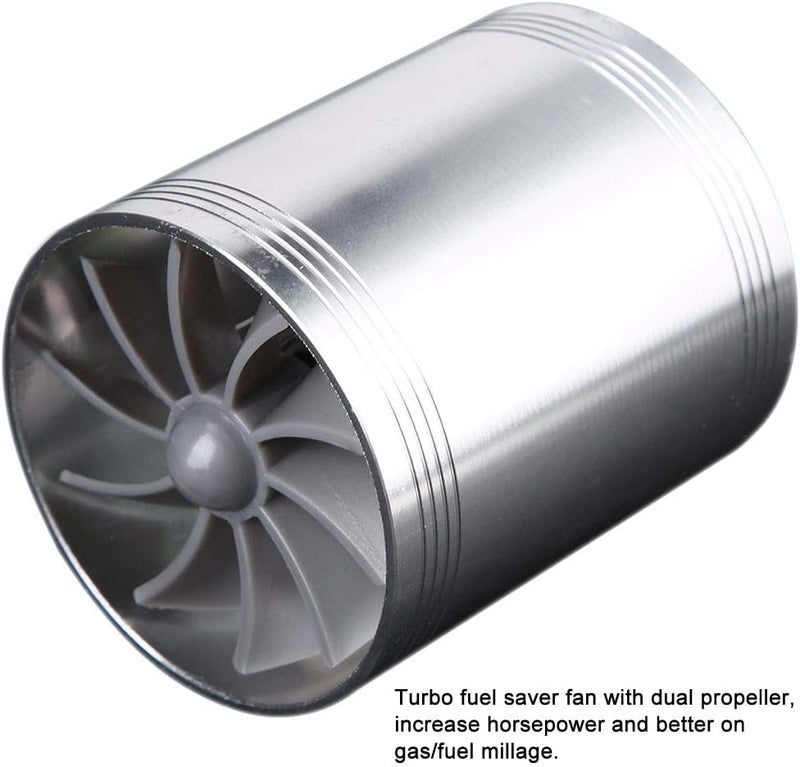 woobles for air intake fan turbo  Car Air Intake Turbonator,Universal Aluminum Alloy Turbonator Dual Fan Turbine Charger Gas Fuel Saver Turbo with Rubber Holder(Silver) Silver - Image 4