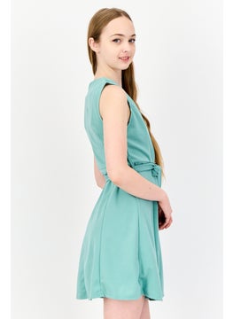 DeFacto Women Solid Belted Mini Dress, Aqua Blue  - Image 3