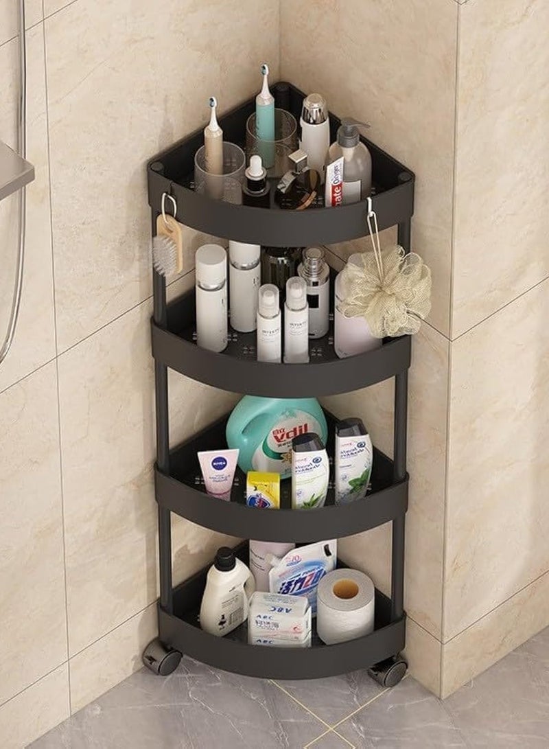 بلومنغ تايم عربة تخزين دوارة مكونة من 4 طبقات، أرفف زاوية، منظم متعدد الأغراض للحمام والمكتب والمطبخ، رف منظم بلاستيكي لمستلزمات الاستحمام، سهل التجميع والتحريك - Image 1
