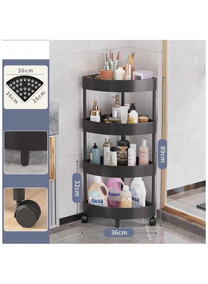 بلومنغ تايم عربة تخزين دوارة مكونة من 4 طبقات، أرفف زاوية، منظم متعدد الأغراض للحمام والمكتب والمطبخ، رف منظم بلاستيكي لمستلزمات الاستحمام، سهل التجميع والتحريك - Image 2