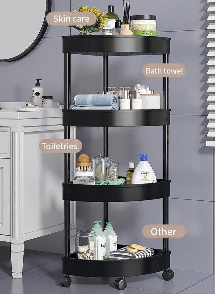 بلومنغ تايم عربة تخزين دوارة مكونة من 4 طبقات، أرفف زاوية، منظم متعدد الأغراض للحمام والمكتب والمطبخ، رف منظم بلاستيكي لمستلزمات الاستحمام، سهل التجميع والتحريك - Image 3
