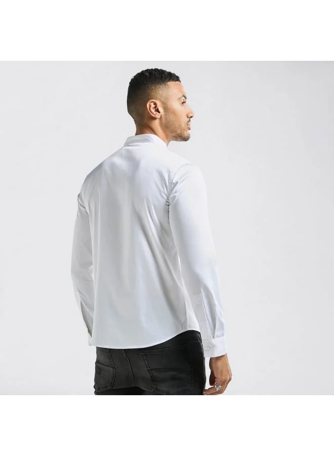 Splash FAV Solid Mandarin Collar Shirt with Long Sleeves
