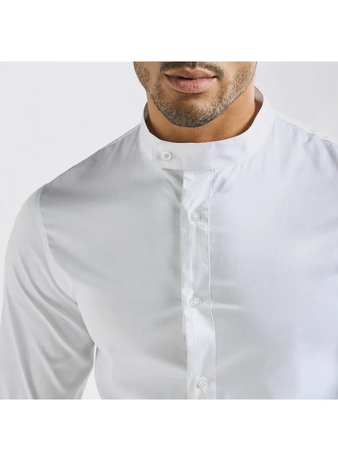 Splash FAV Solid Mandarin Collar Shirt with Long Sleeves
