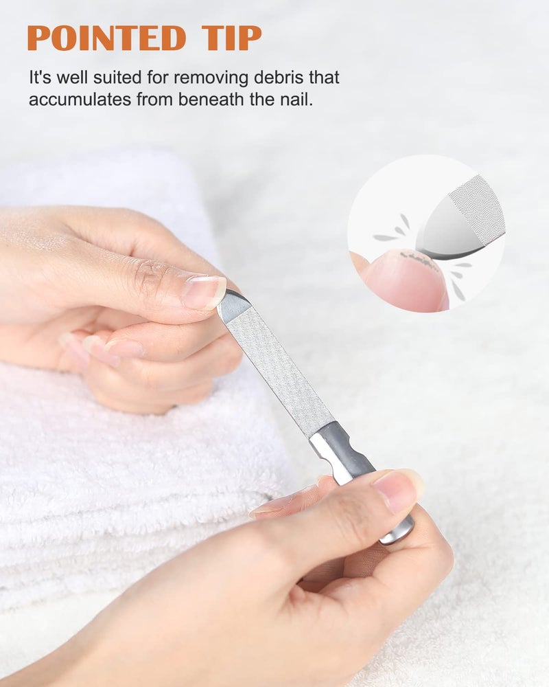 FVION Professional Metal Nail Files - 2 PCS Double-Sided Nail File with Coarse and Fine Manicure Pedicure Tools for Fingernails and Toenails - Large - Image 3