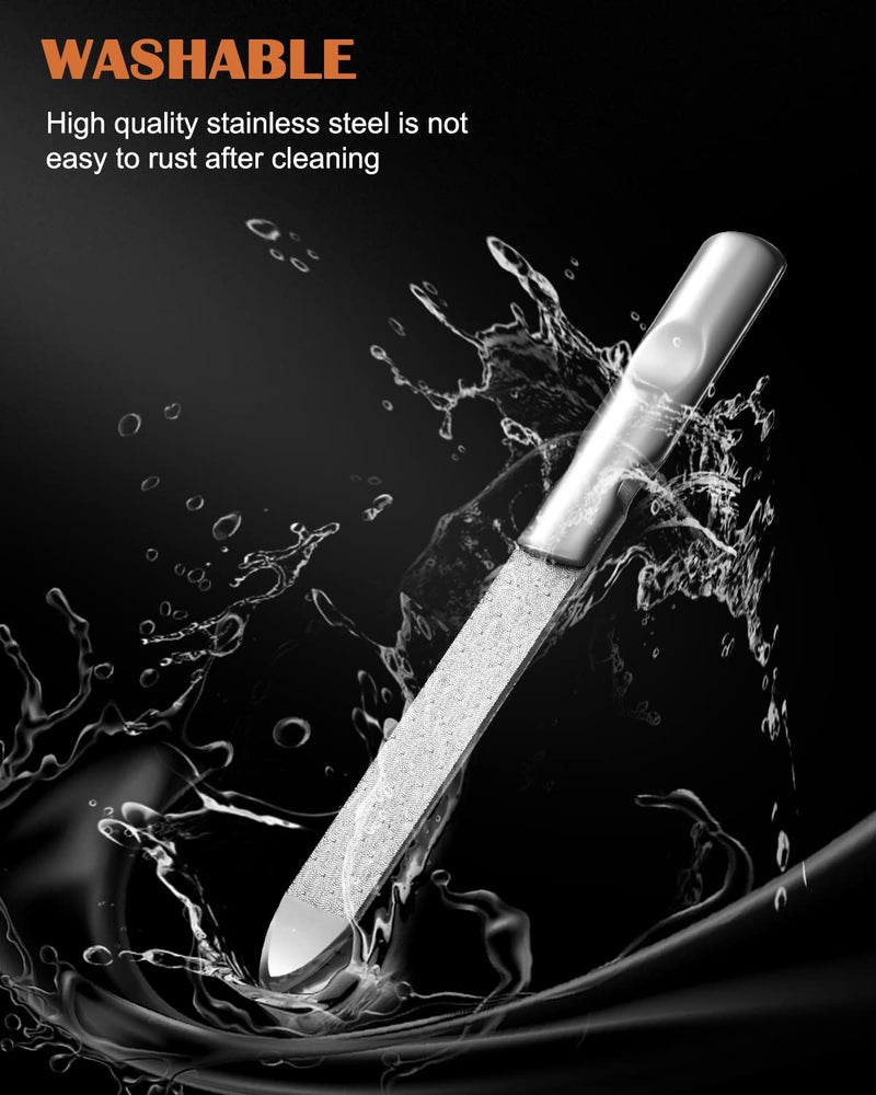 FVION Professional Metal Nail Files - 2 PCS Double-Sided Nail File with Coarse and Fine Manicure Pedicure Tools for Fingernails and Toenails - Large - Image 2