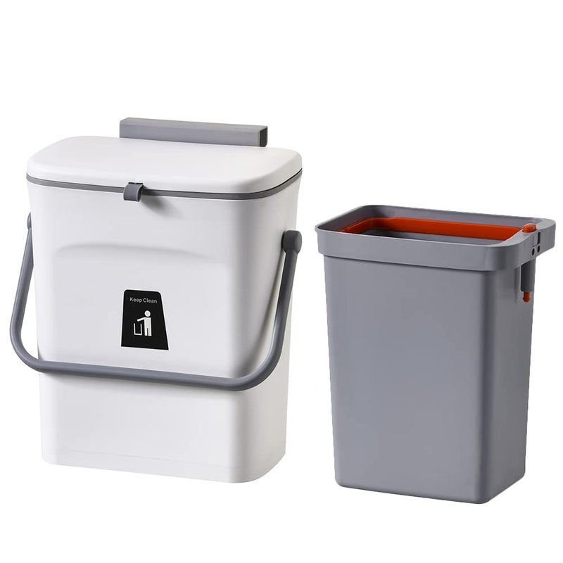 NEEMAY 9L Kitchen Hanging Trash Can with Built-In Bin and Lid - Space-Saving Waste Bin for Home and Office - Image 1