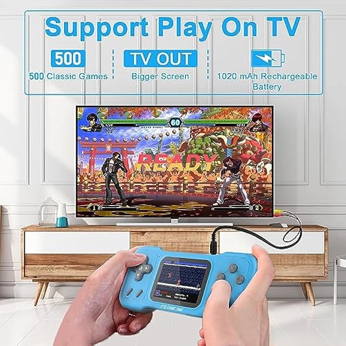 HANDHELD RETRO GAME CONSOLE FOR KIDS ADULTS, , BUILT-IN 500 GAMES, 3.0" FT HD COLOR SCREEN, AV OUTPUT, DUAL 3D JOYSTICKS, PROTABLE VIDEO GAME CONSOLE AS GIFT FOR BIRTHDAY - Image 2