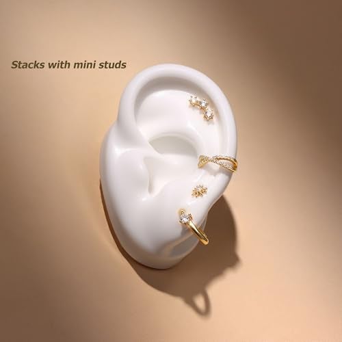 KRFY 2Pcs Adjustable Ear Cuff S925 Sterling Silver Ear Cuffs Non Piercing Cuff Earrings for Women Gold Plated 5A Cubic Zirconia Clip On Cartilage Helix Conch Fake Earrings Hypoallergenic - Image 4