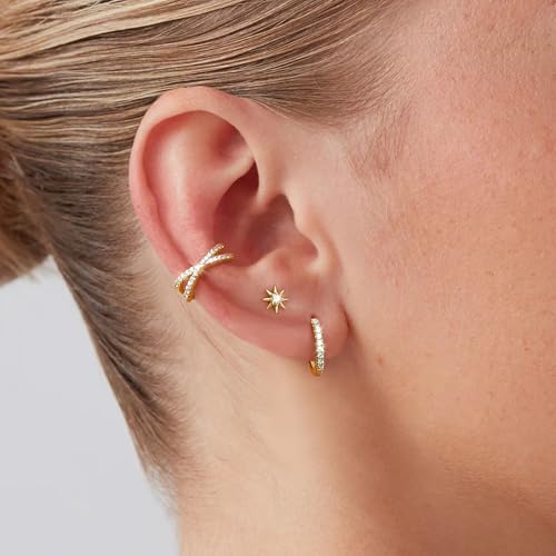 KRFY 2Pcs Adjustable Ear Cuff S925 Sterling Silver Ear Cuffs Non Piercing Cuff Earrings for Women Gold Plated 5A Cubic Zirconia Clip On Cartilage Helix Conch Fake Earrings Hypoallergenic - Image 5