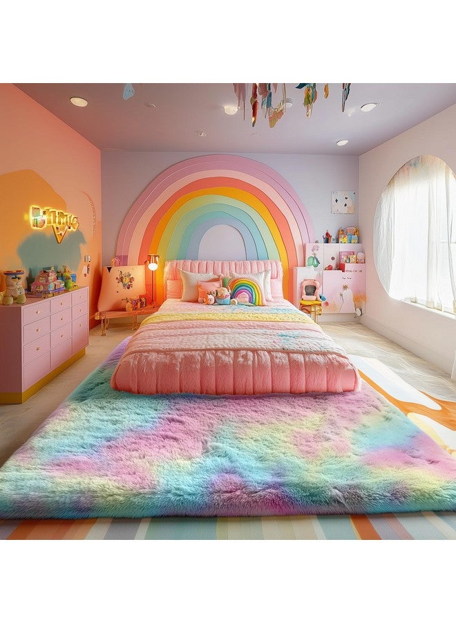 PAGISOFE Rainbow Rugs 6x9, Large Fluffy Soft Carpet,Plush Shaggy Rugs for Bedroom Girls,Kids Rooms,Fuzzy Nursery Rug for Baby's Toddler's Room, Clorful Rooms Decor for Teenage Pastel Kawaii Princess - Image 4