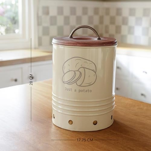 Ellementry Egg Shell Metal Potato Storage Bin with Wooden Lid - 4 Kg, Airtight Metal Vegetable Storage Container, Kitchen Organizer for Potatoes, Onions & Garlic, Rustic Farmhouse Pantry Bin - Image 5