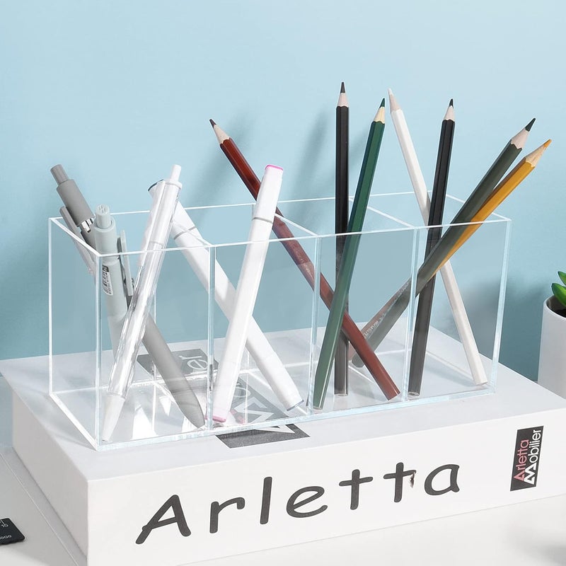 Uquelic Acrylic Pen Holder - Clear Pencil Holder Desk Organiser Makeup Brush Holder Pen Pot Organiser for Office School Household Supplies (22.5 x 7.6 x 9.5 cm) - Image 5