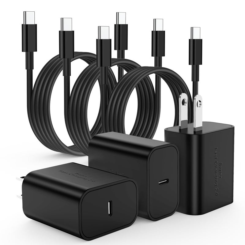 Essri 3Pack USB C Charger for Samsung Galaxy S24 Ultra, Super Quite Fast Charging Type C Block with 6FT C to C Cord for Samsung Galaxy Tab S9 S8 S23 Ultra S22 Ultra S23 S22 S21 Note 10 Plus 20 - Image 1