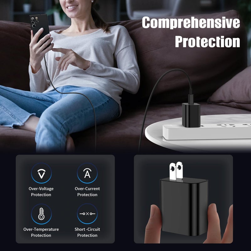 Essri 3Pack USB C Charger for Samsung Galaxy S24 Ultra, Super Quite Fast Charging Type C Block with 6FT C to C Cord for Samsung Galaxy Tab S9 S8 S23 Ultra S22 Ultra S23 S22 S21 Note 10 Plus 20 - Image 4
