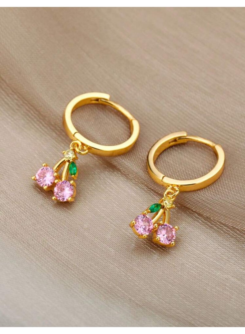 Dangle Charms Elegant & High Quality Stainless Steel Gold Plated Earrings For Women - Image 1