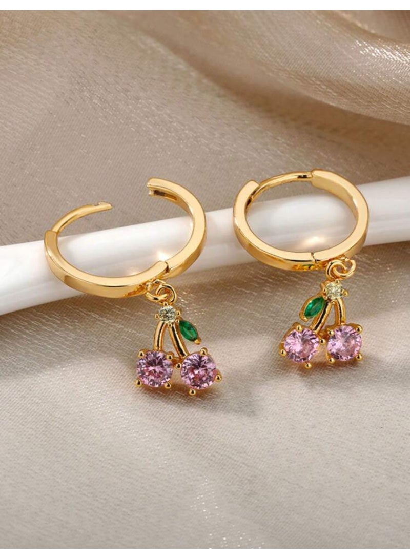 Dangle Charms Elegant & High Quality Stainless Steel Gold Plated Earrings For Women - Image 4