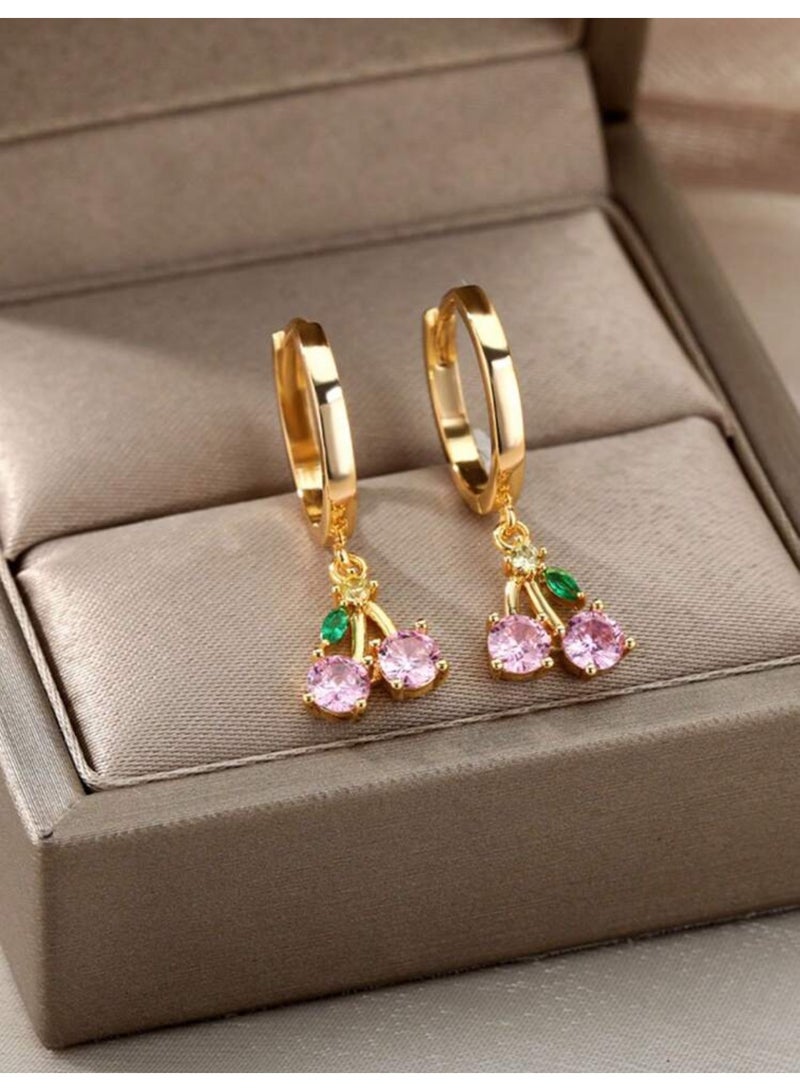 Dangle Charms Elegant & High Quality Stainless Steel Gold Plated Earrings For Women - Image 3