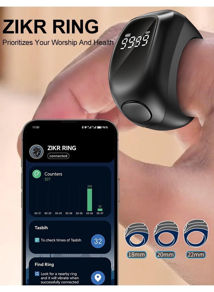 Smart Digital Tasbih Zikr Ring Improved, Muslim Prayer Tasbih Ring, Prayer Timing Reminder, OLED Display Tasbeeh Counter with 3 Sizes(18 20 22mm) - Image 1