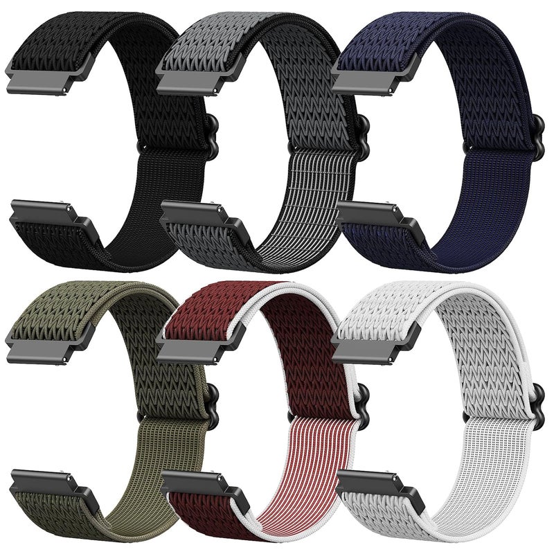 مجموعة من 6 أحزمة قماشية متوافقة مع ساعات Amazfit Cheetah 2 Pro/Active 3 Premium/Active 2/Active 2 Square/Active/2 Ultra/Bip U Pro/Bip 3/3 Pro/GTS 4/3/2/1 الذكية، حزام بديل ناعم وجيد التهوية - Image 1