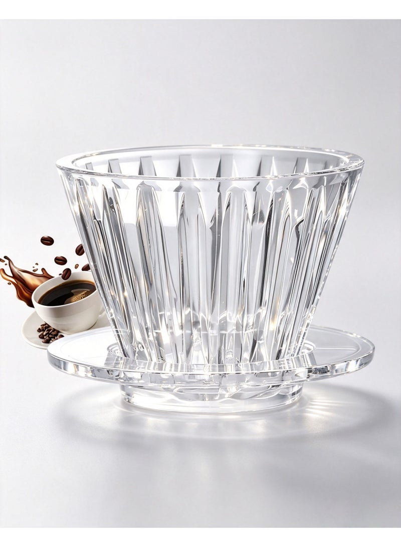 TDAO Wave Type Plastic Coffee Dripper/Cake Dripper Cup, 1~4 Cup Plastic Pour Over Coffee Dripper, Coffee Maker, Ceramic Slow Brewing Accessories for Home, Cafe, Restaurants, Strong Flavor Brewer Clear - Image 1