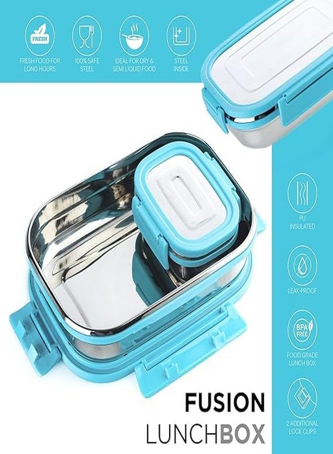 BoldBlossom Stainless Steel 550ml Leak-Proof Lunch Box Set – 2-Piece Insulated Bento Box for Kids & Adults – Eco-Friendly Metal Food Prep Containers with Airtight Locking Lids – BPA-Free, Dishwasher Safe - Image 2